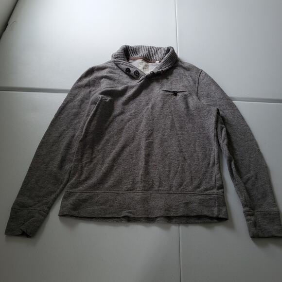 Billy Reid Shawl Collar Sweatshirt Mens Large Gray Cotton Pullover Button Pocket - Picture 1 of 10